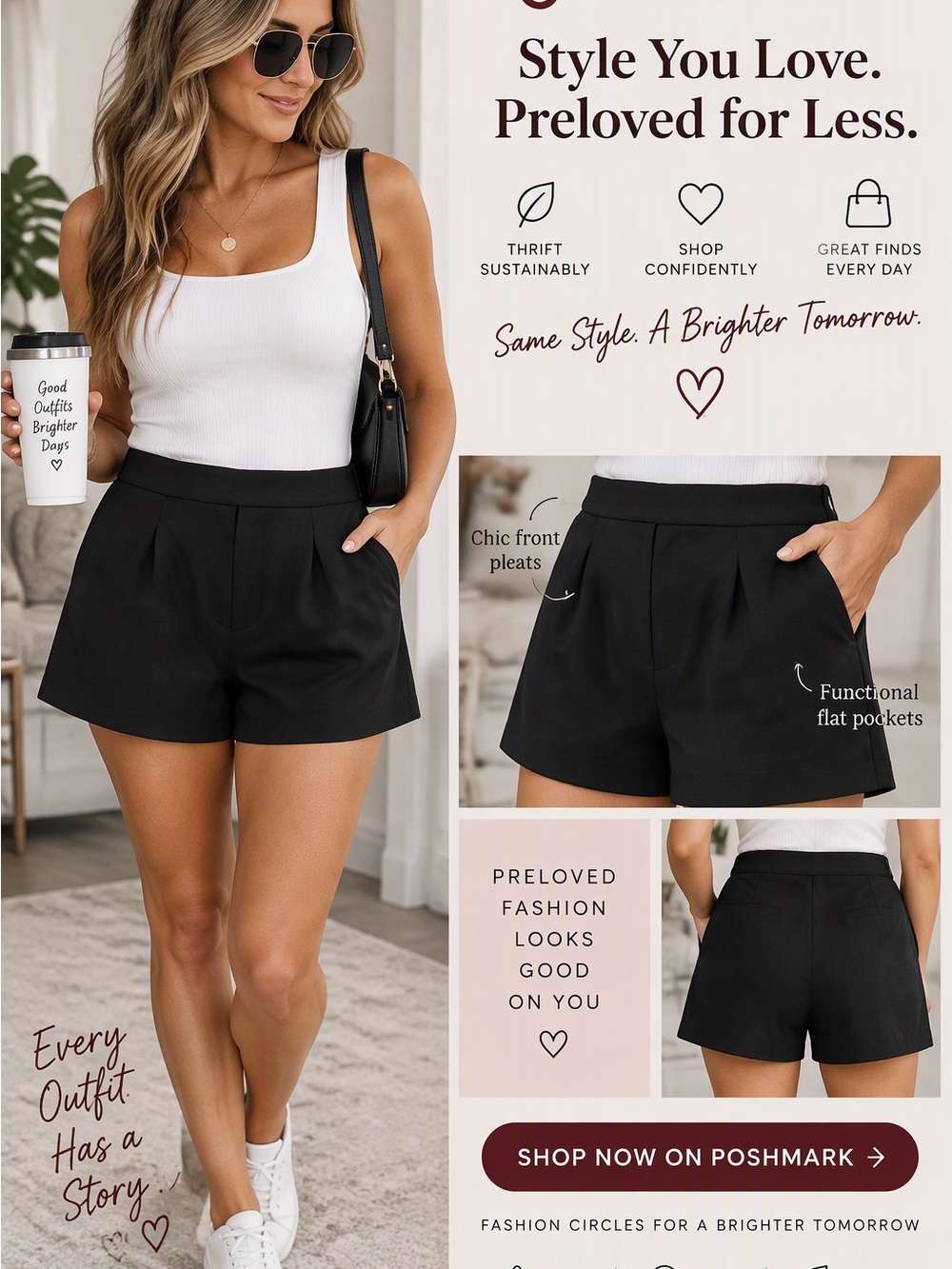 a new day Black High-Waist Pleated Women's Shorts
